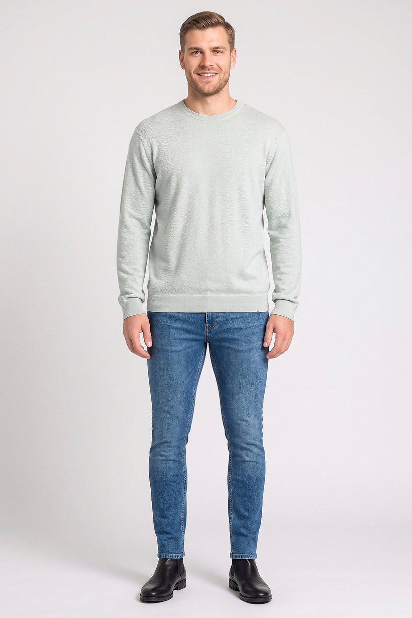 Men Crew Neck Long Sleeve Textured T-Shirt, Mint Green