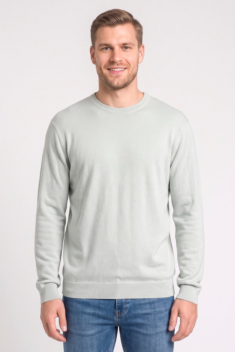 Men Crew Neck Long Sleeve Textured T-Shirt, Mint Green