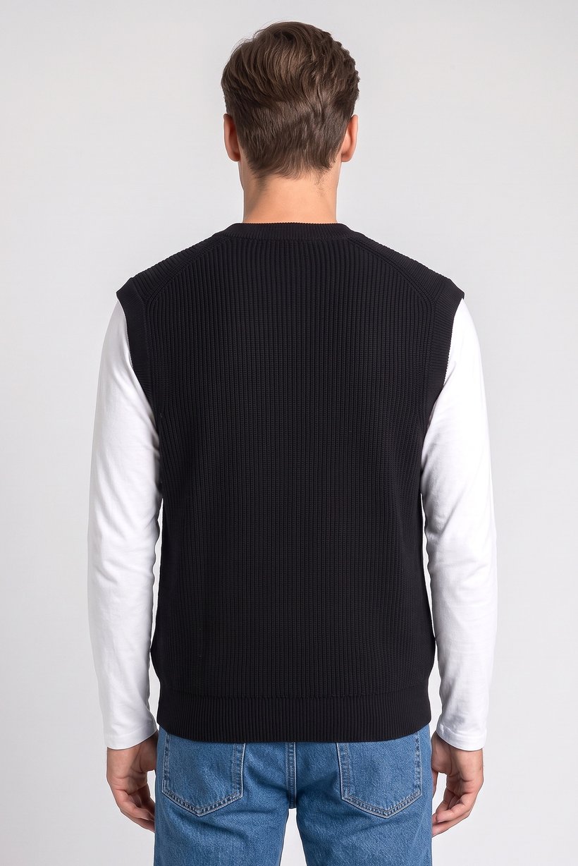 Men Crew Neck Knitted Sweater, Black