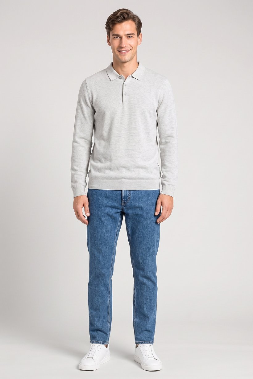Men Spread Collar Knitted Sweater, Grey
