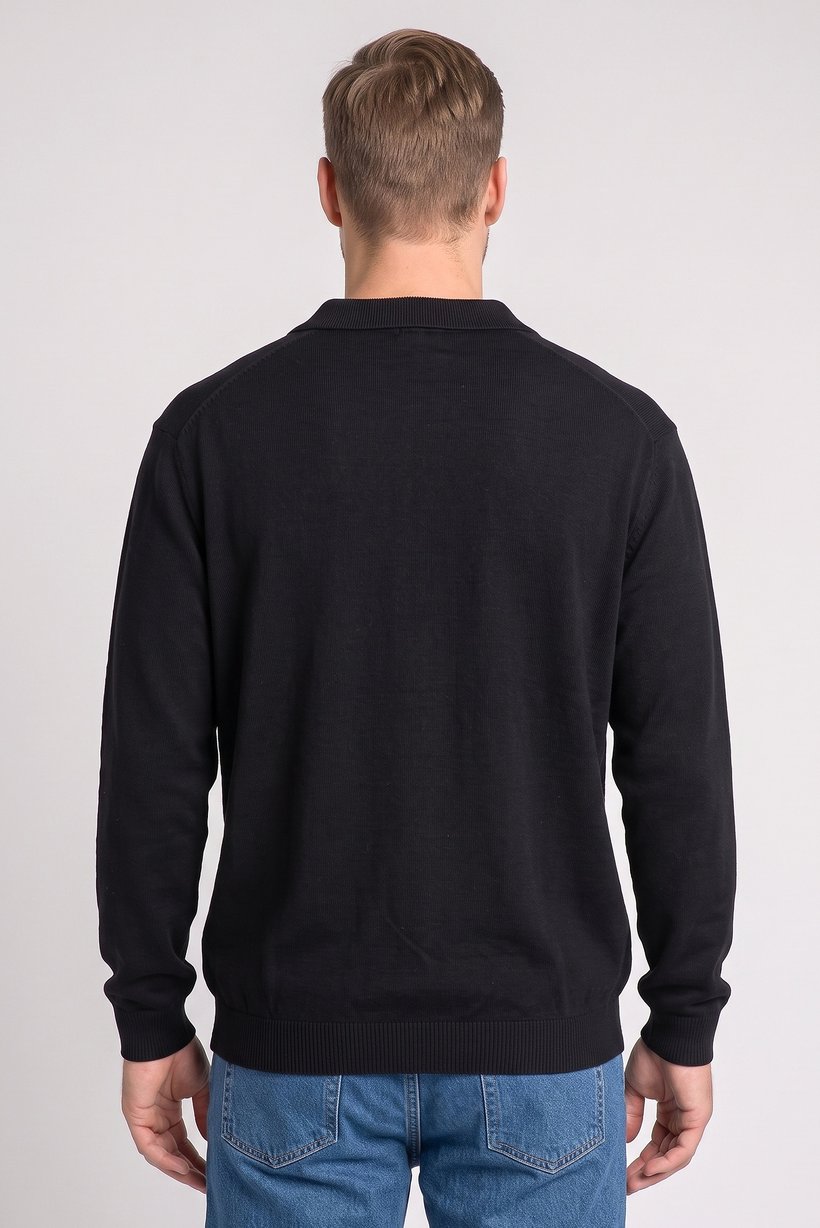 Men Spread Collar Knitted Sweater, Black