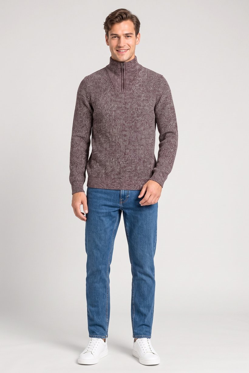 Men Mock Neck Knitted Sweater, Multicolor