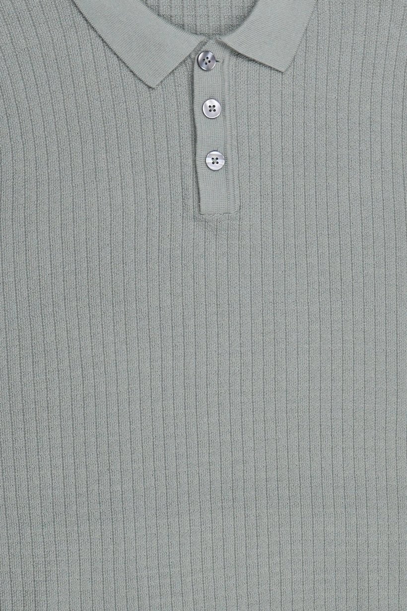 Men Regular Fit Textured Long Sleeve Polo Shirt, Sage Green