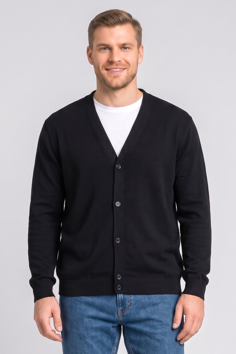 Men V Neck Long Sleeve Knitted Cardigans, Black