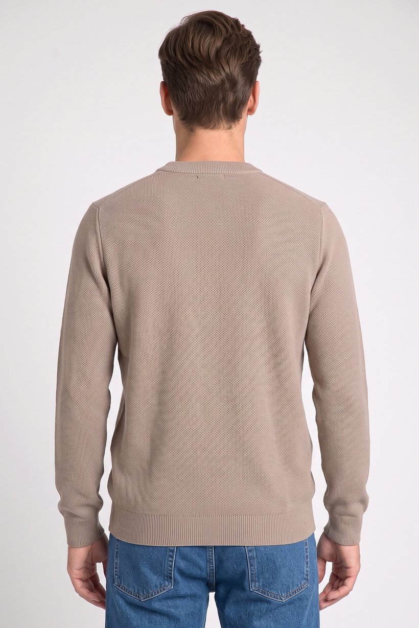 Men Crew Neck Knitted Sweater, Light Brown