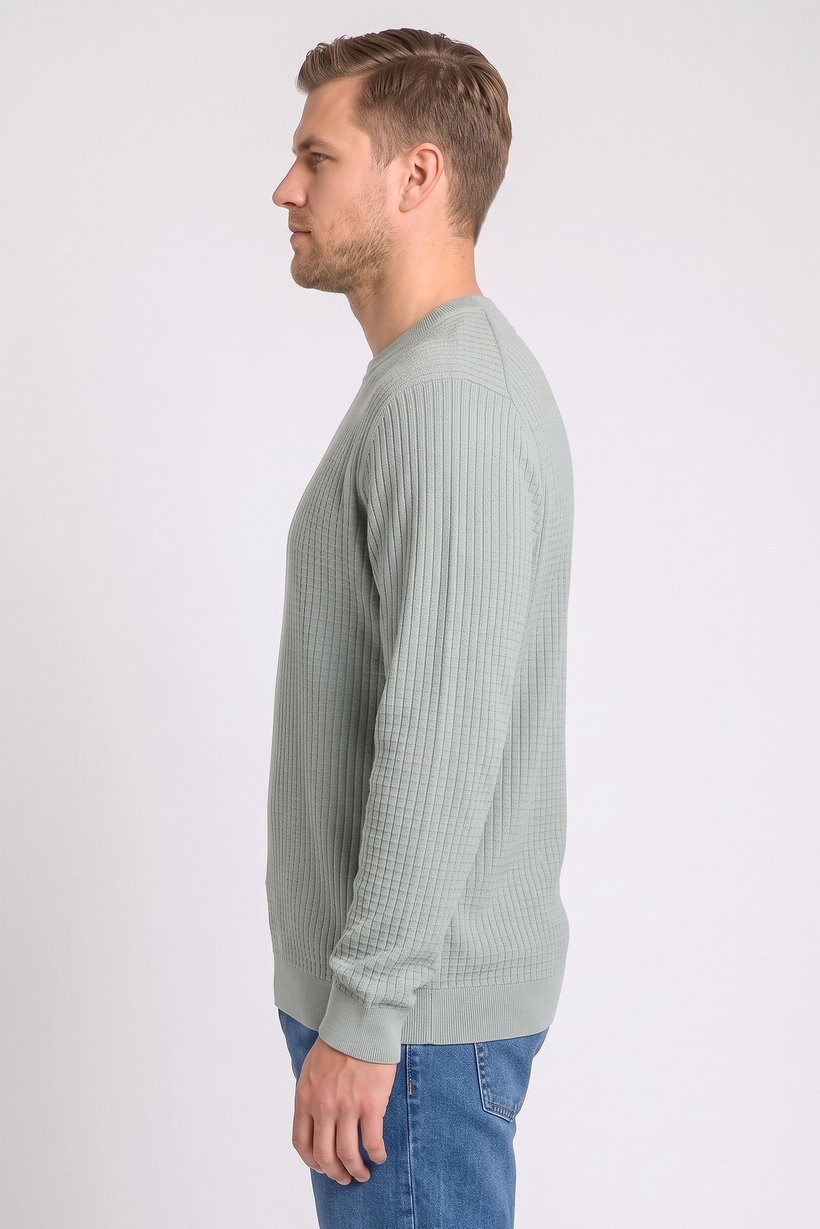 Men Crew Neck Long Sleeve Textured Sweater, Sage Green