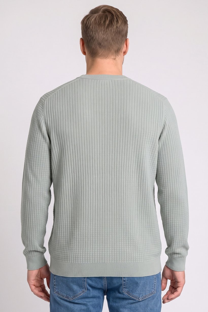 Men Crew Neck Long Sleeve Textured Sweater, Sage Green