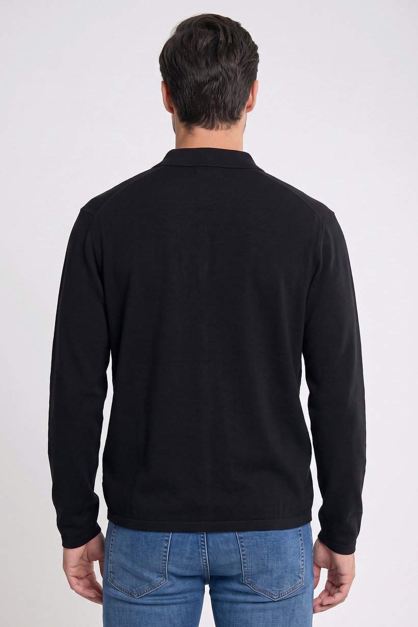 Men Spread Collar Knitted Cardigan, Black