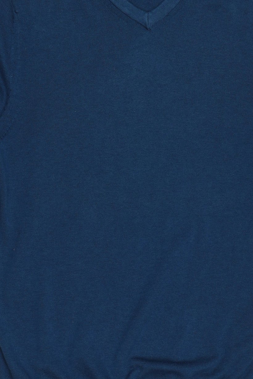 Men V Neck Knitted Sweater, Teal Blue