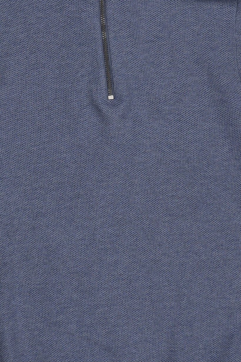 Men High Neck Textured Print Sweater, Blue