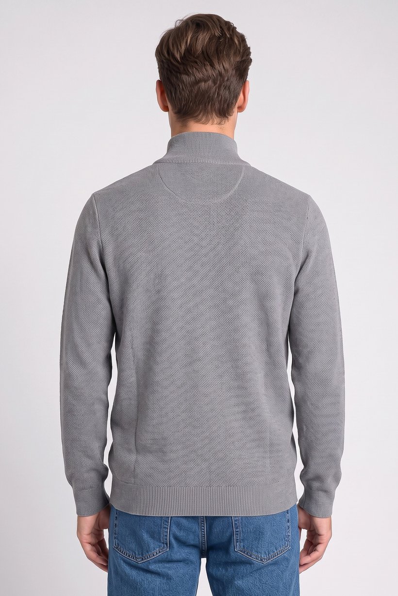 Men Mock Neck Knitted Full Zip Sweater, Grey