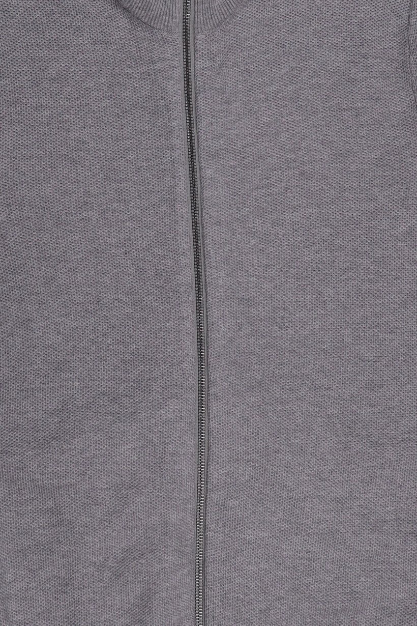 Men Mock Neck Knitted Full Zip Sweater, Grey