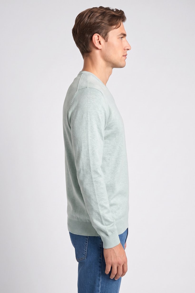 Men V Neck Knitted Sweater, Mint Green