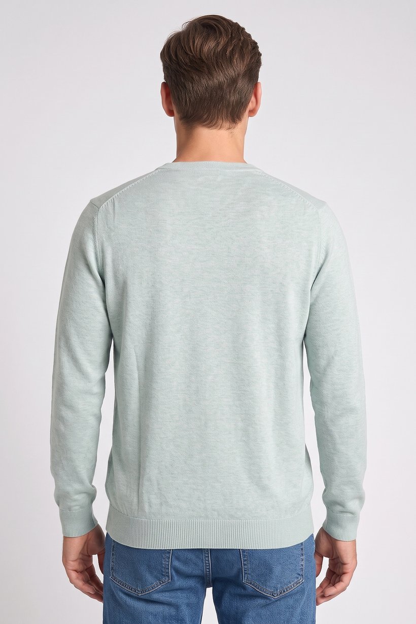 Men V Neck Knitted Sweater, Mint Green