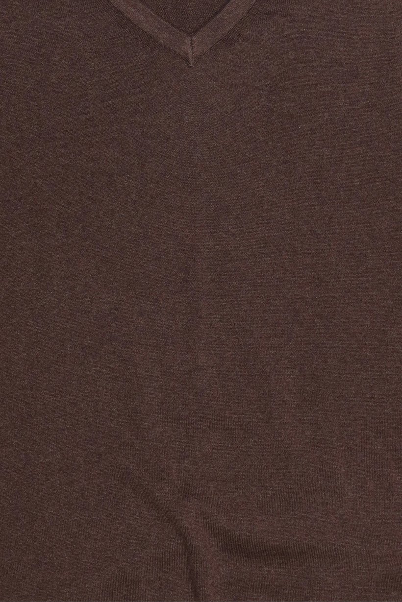 Men V Neck Heather Long Sleeve Sweater, Dark Brown