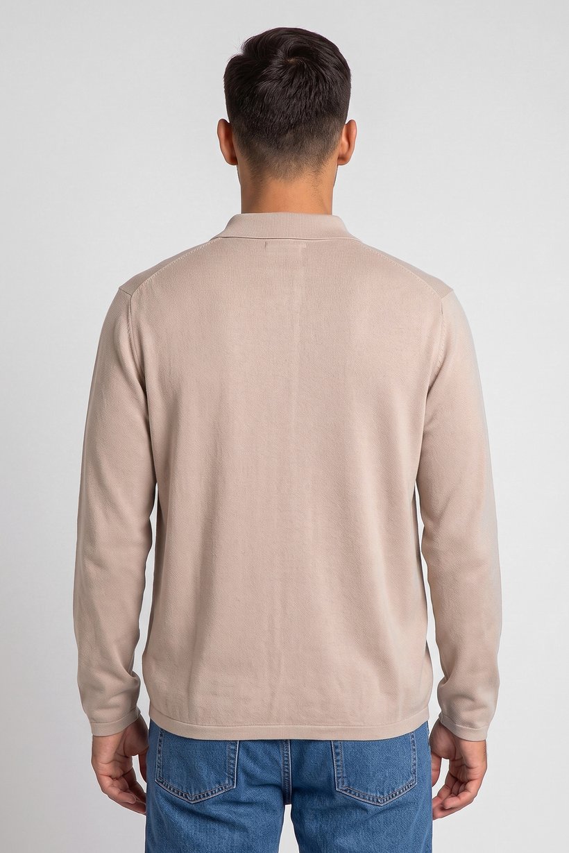 Men Spread Collar Knitted Cardigan, Beige