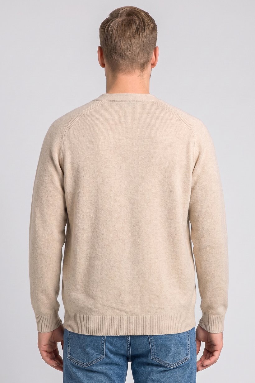 Men V-Neck Knitted Cardigan, Beige