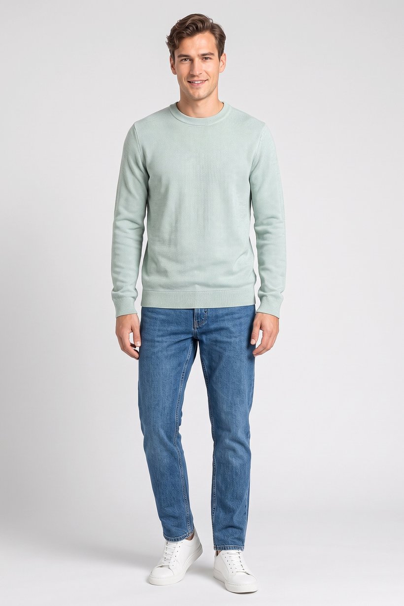 Men Crew Neck Knitted Sweater, Sage Green