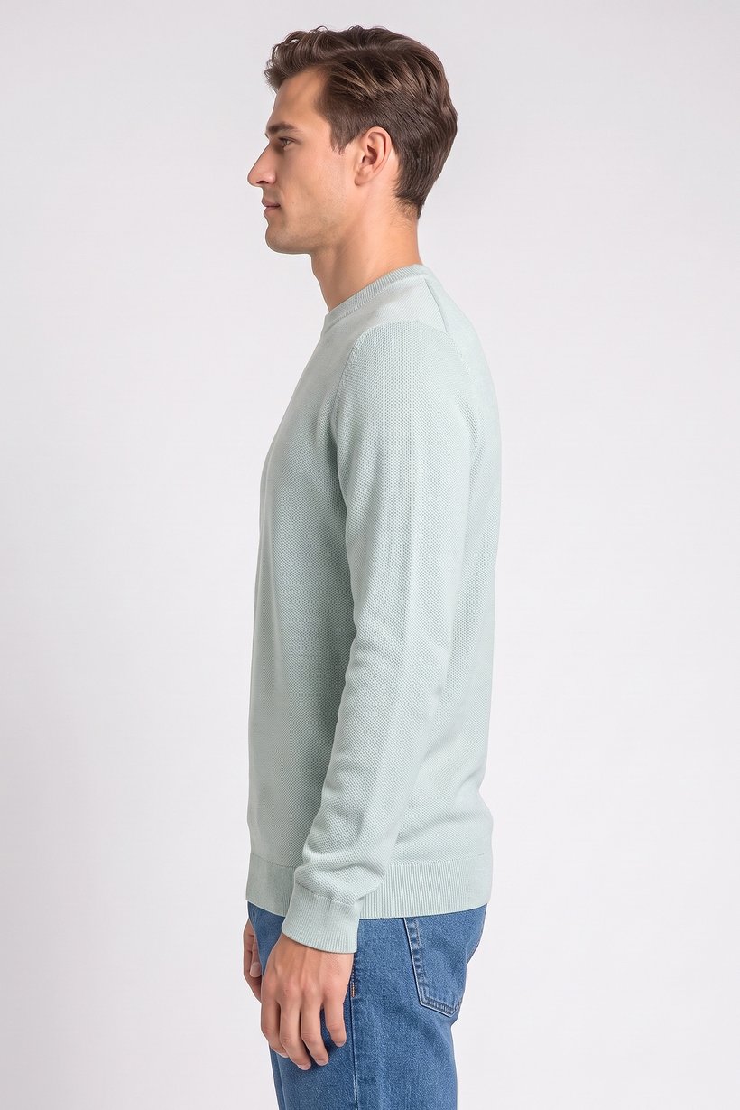 Men Crew Neck Knitted Sweater, Sage Green