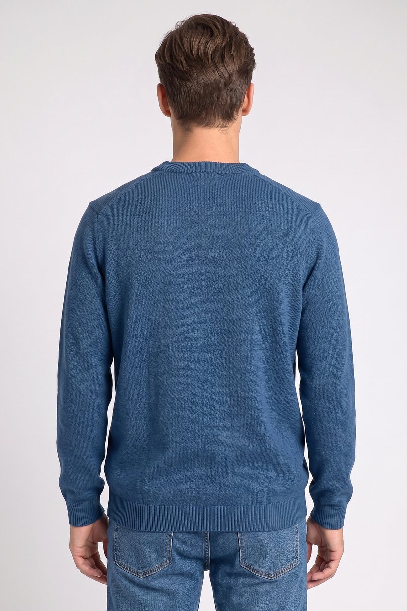 Men Crew Neck Long Sleeve Sweater, Teal Blue