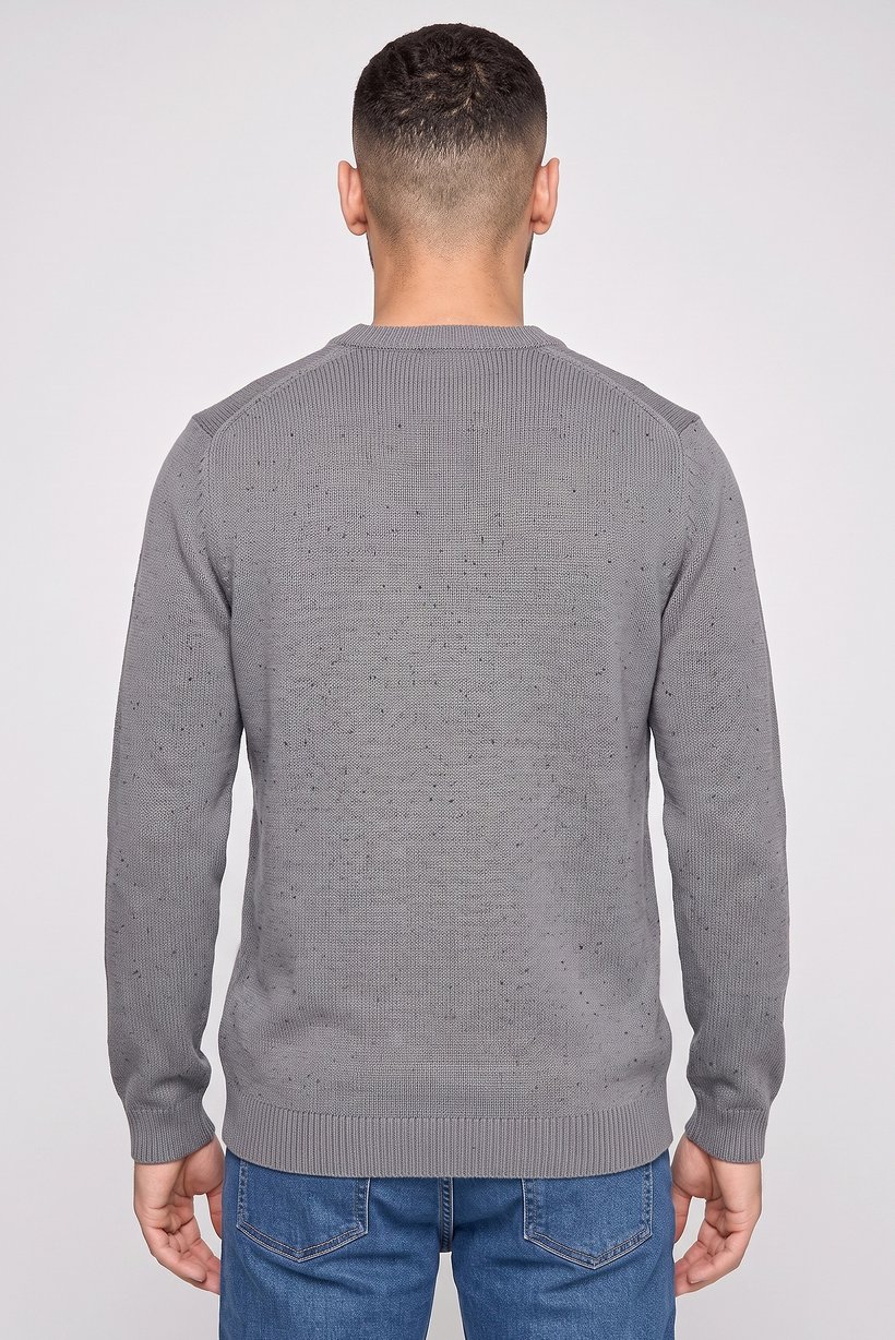 Men Crew Neck Knitted Sweater, Grey