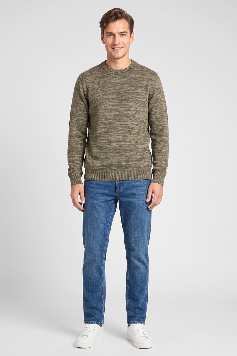 Men Crew Neck Knitted Sweater, Olive