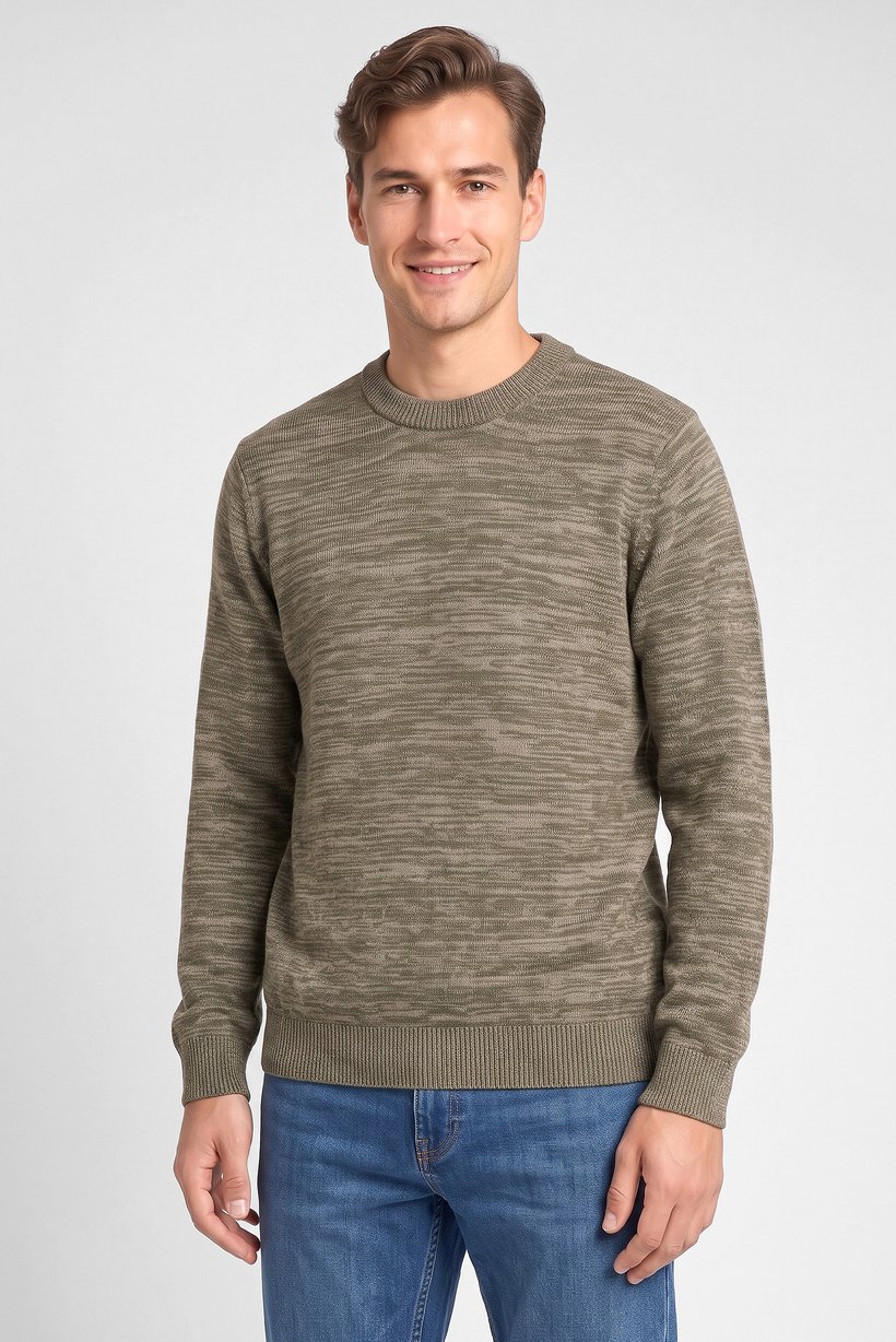 Men Crew Neck Knitted Sweater, Olive