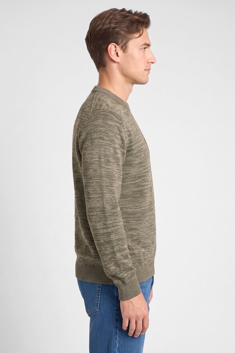 Men Crew Neck Knitted Sweater, Olive