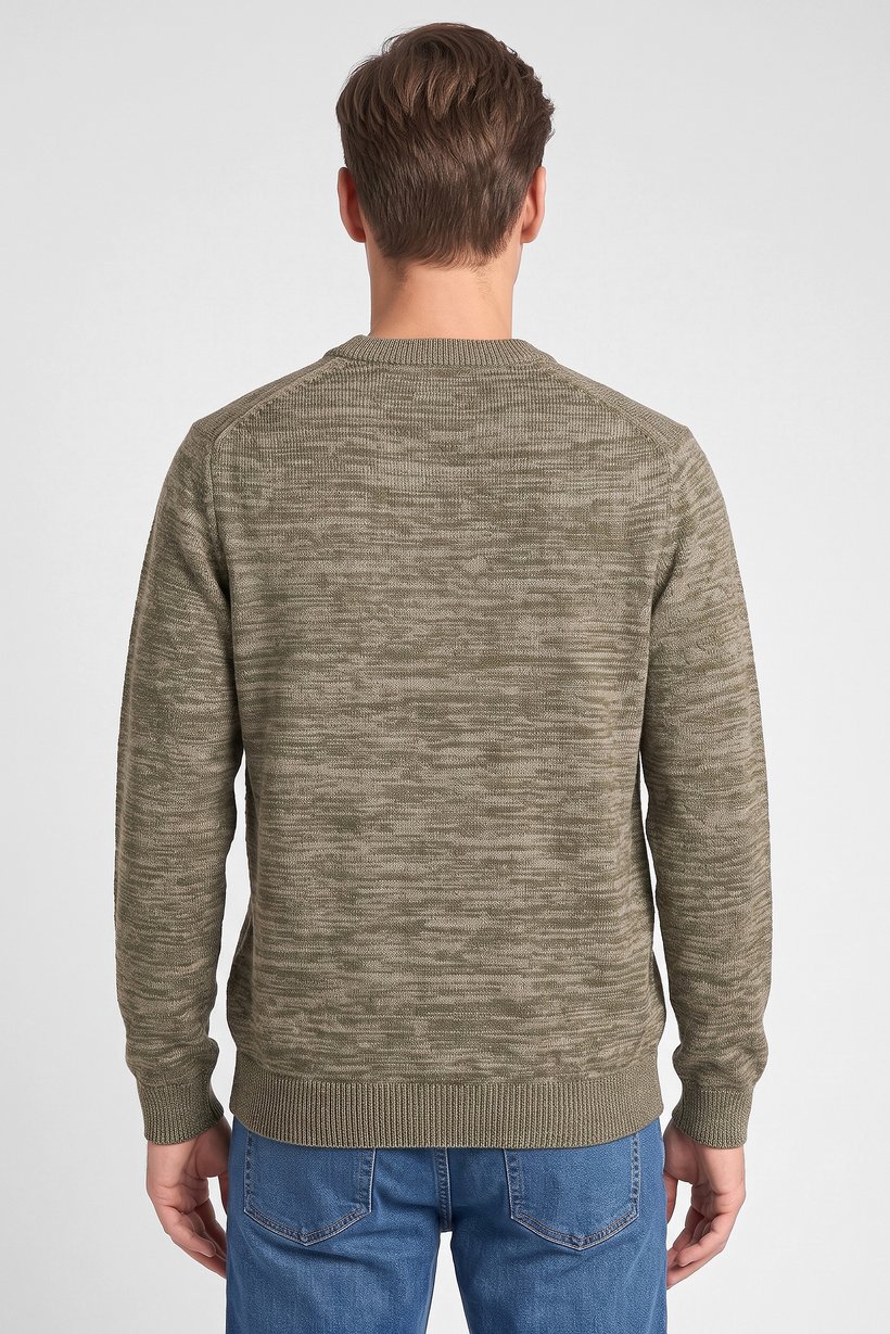 Men Crew Neck Knitted Sweater, Olive