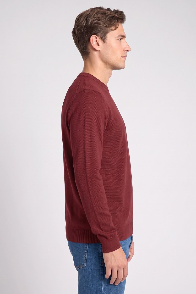 Men Crew Neck Long Sleeve Knitted Sweater, Burgundy