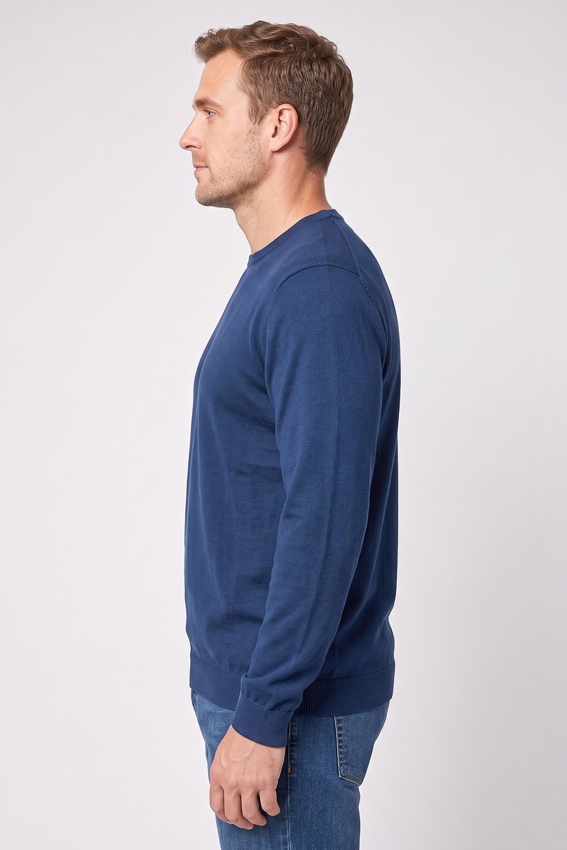 Men Crew Neck Knitted Long Sleeve Sweater, Teal Blue