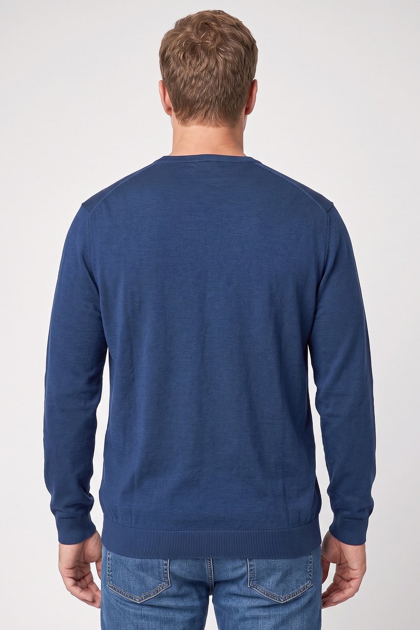 Men Crew Neck Knitted Long Sleeve Sweater, Teal Blue