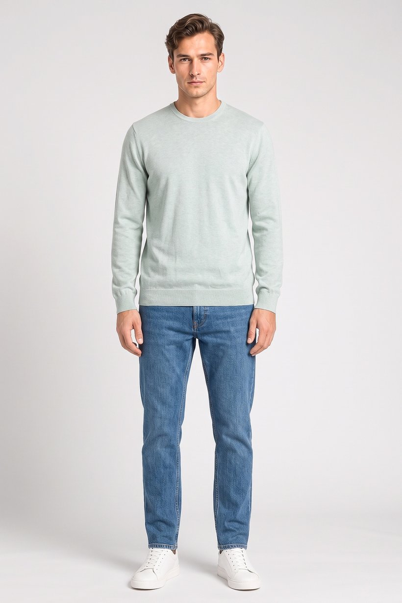 Men Round Neck Textured Sweater, Light Green