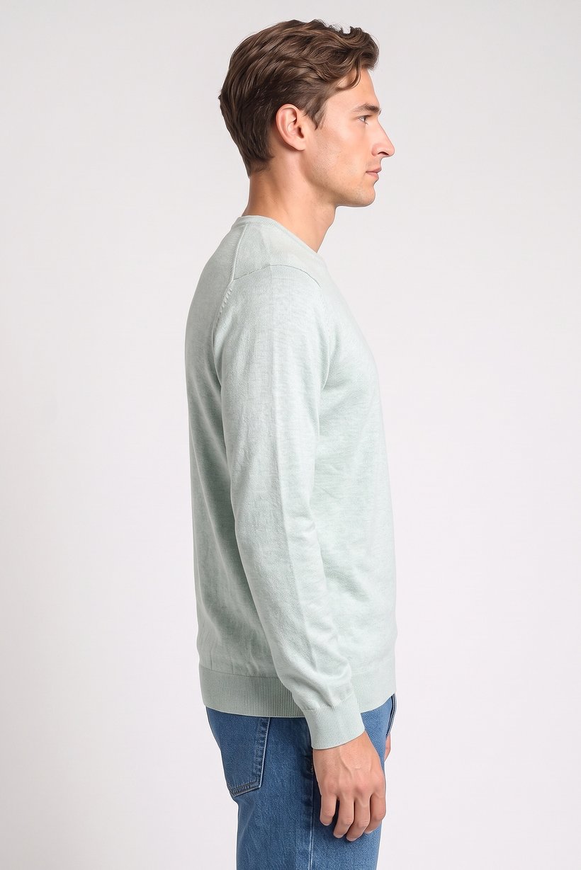 Men Round Neck Textured Sweater, Light Green