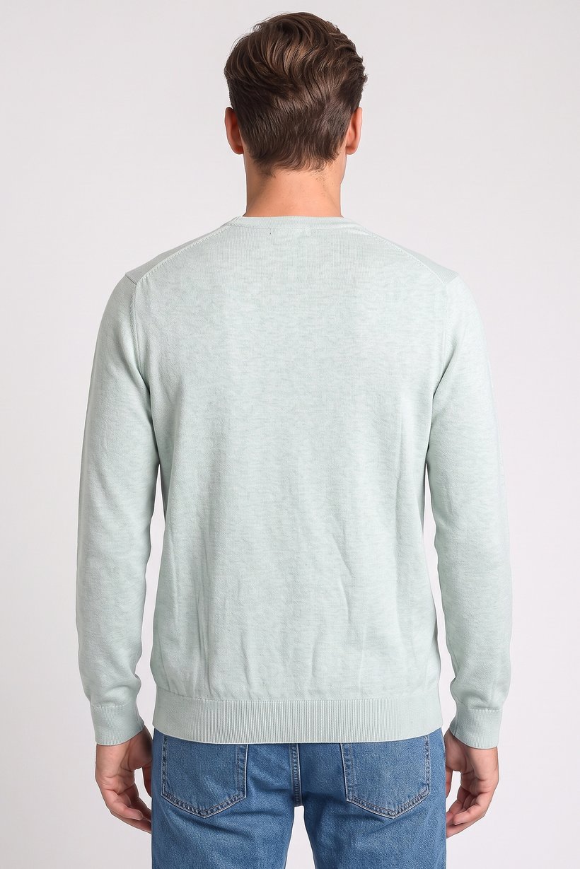 Men Round Neck Textured Sweater, Light Green
