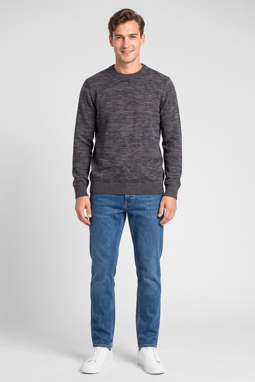 Men Crew Neck Knitted Sweater, Dark Grey