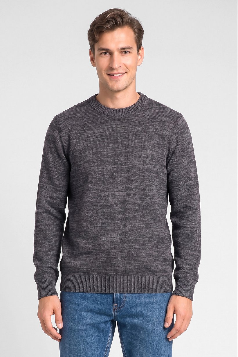 Men Crew Neck Knitted Sweater, Dark Grey