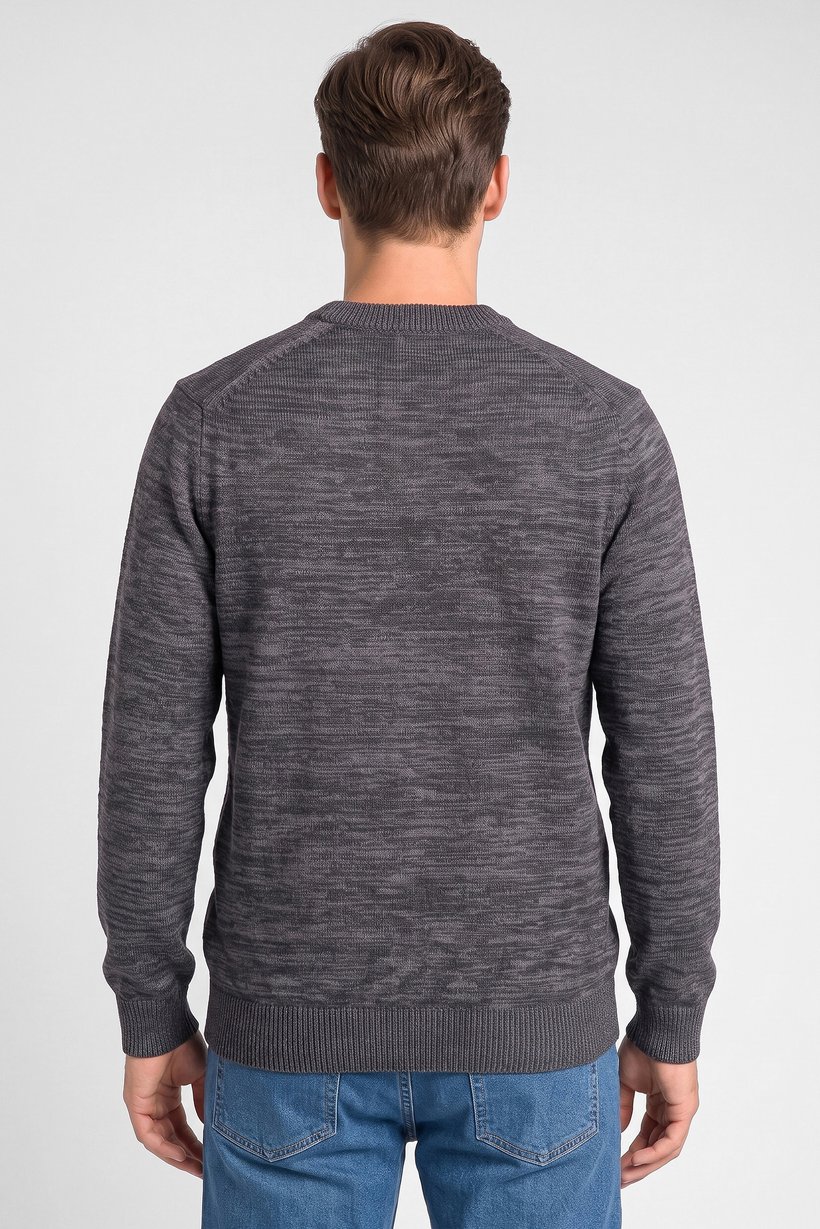 Men Crew Neck Knitted Sweater, Dark Grey