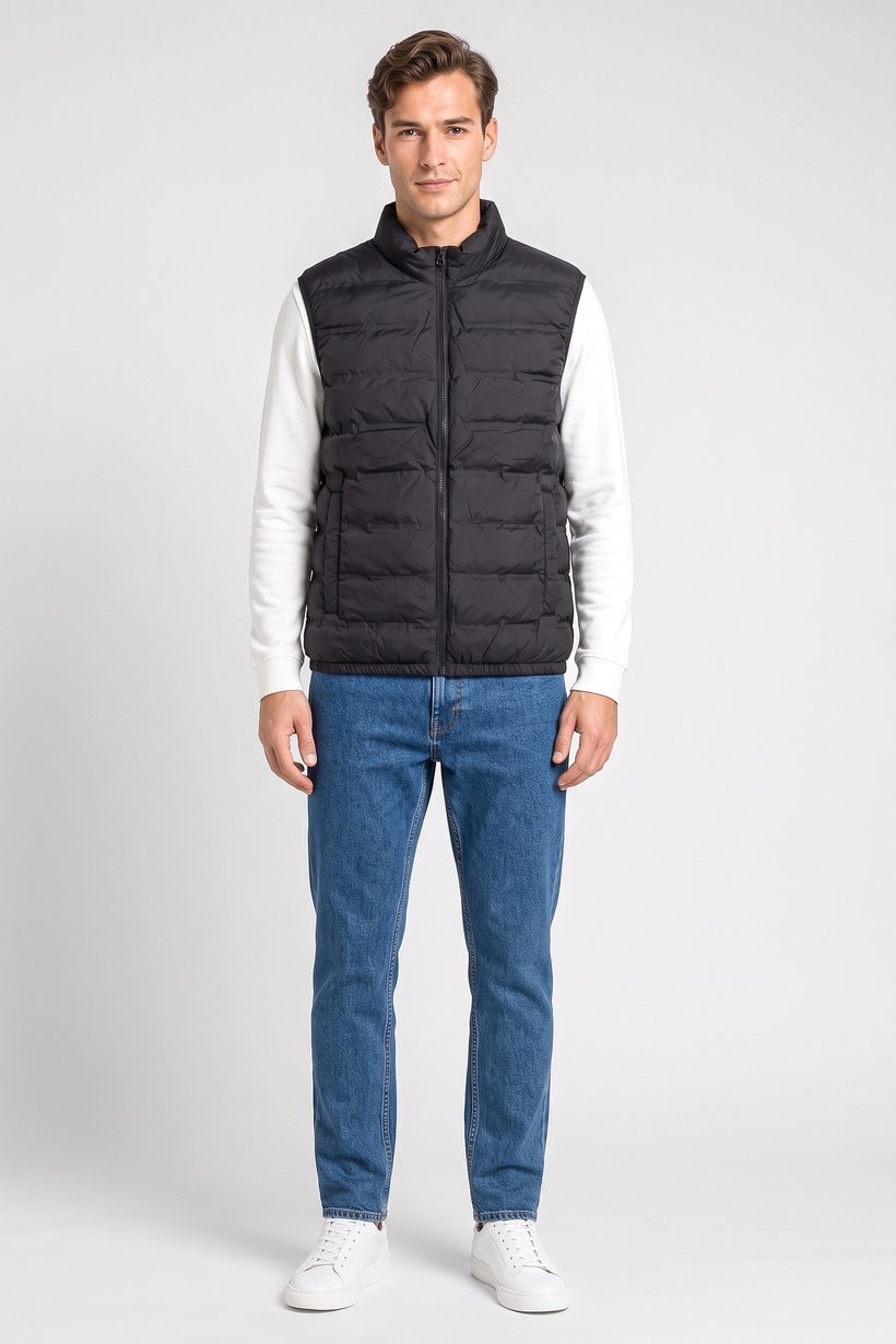 Men Quilted Jacket Vest, Black