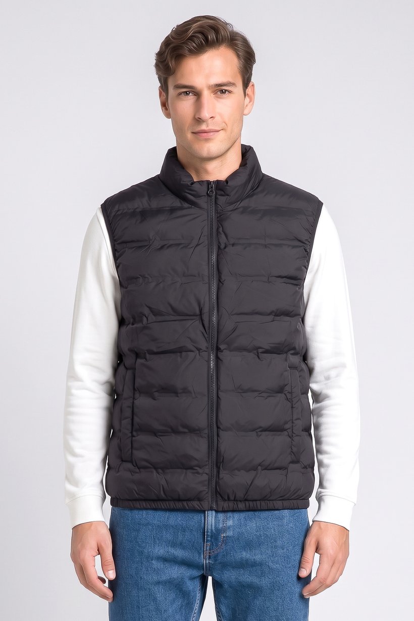 Men Quilted Jacket Vest, Black