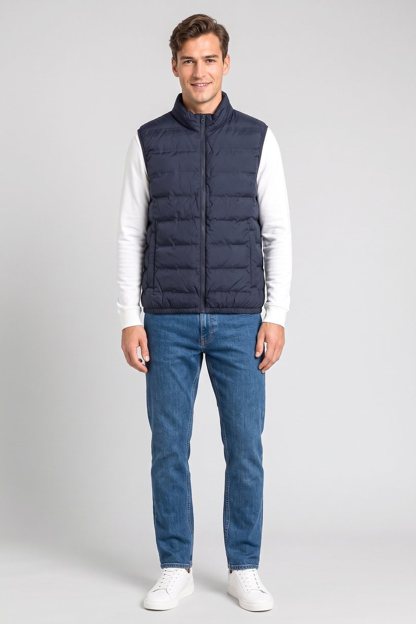 Men Quilted Jacket Vest, Navy