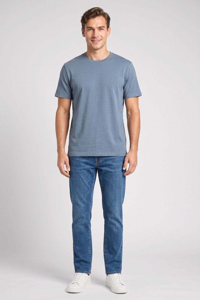 Men Crew Neck Short Sleeve Solid T-Shirt, Slate Blue