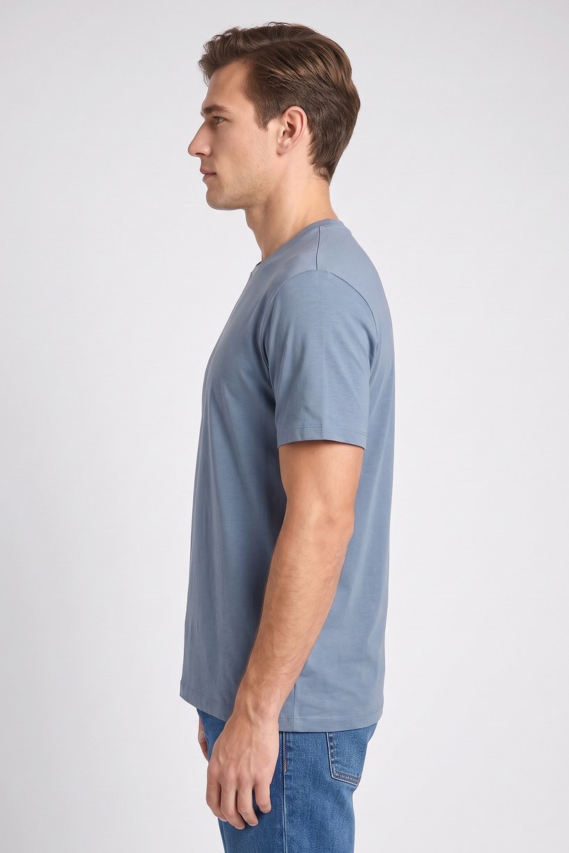 Men Crew Neck Short Sleeve Solid T-Shirt, Slate Blue
