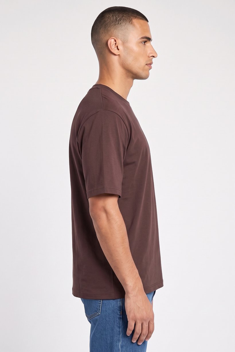 Men Crew Neck Short Sleeves Solid T-Shirt, Chocolate brown