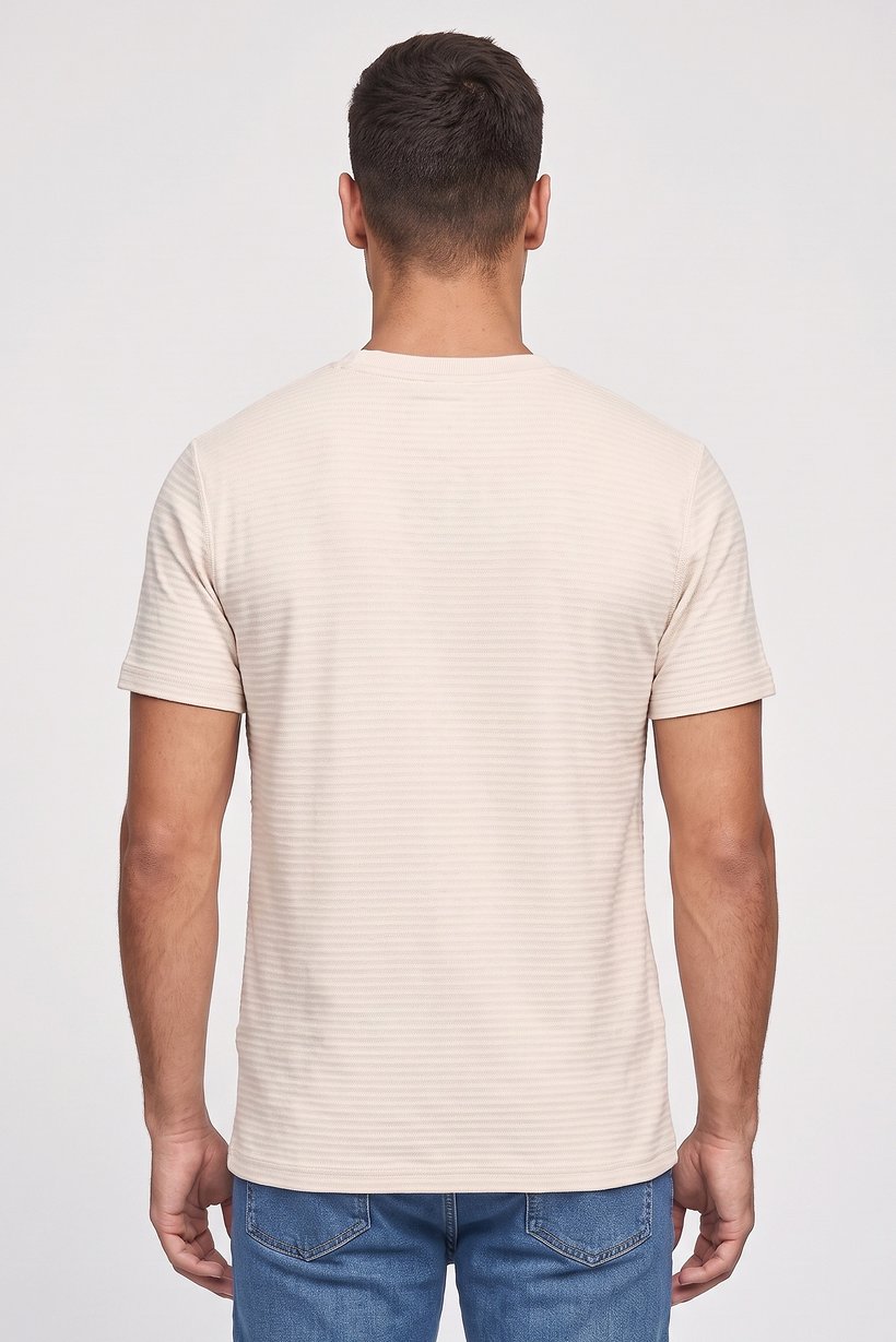 Men Crew Neck Short Sleeve Textured T-Shirt, Beige