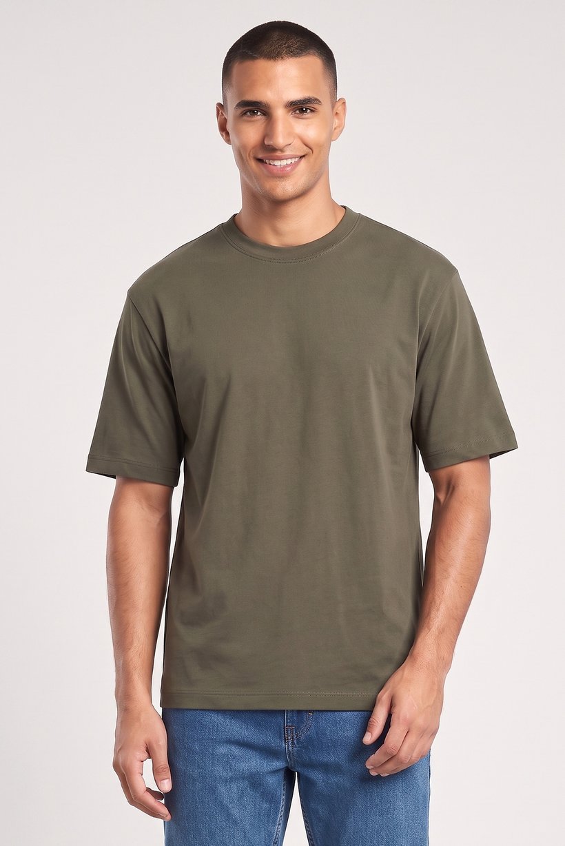 Men Crew Neck Short Sleeves Solid T-Shirt, Olive Green
