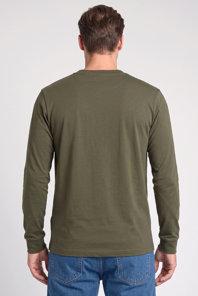 Men Crew Neck Long Sleeve Plain T-Shirt, Olive