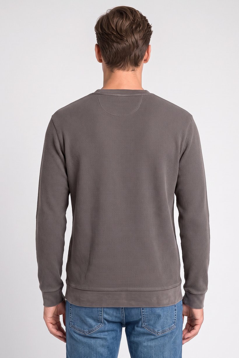Men Crew Neck Textured Sweater, Dark Taupe