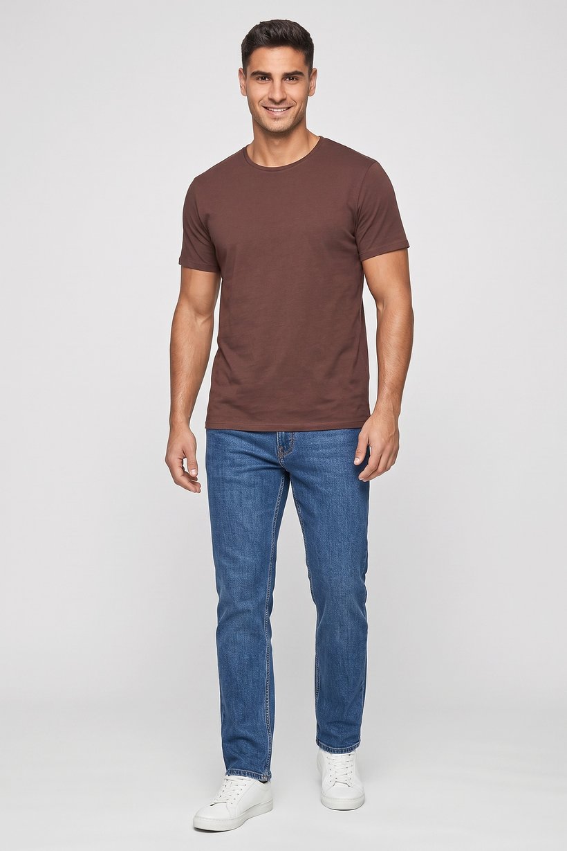 Men Crew Neck Short Sleeve Solid T-Shirt, Chocolate Brown