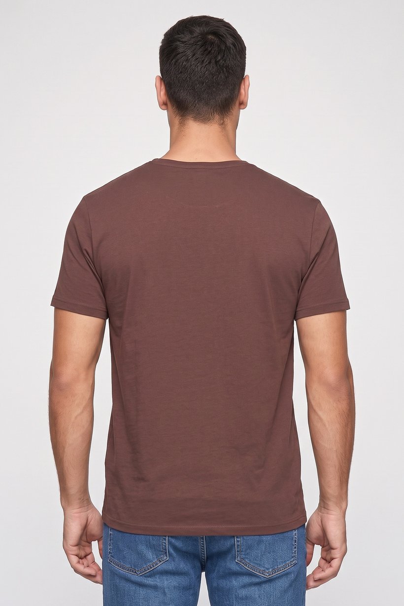 Men Crew Neck Short Sleeve Solid T-Shirt, Chocolate Brown